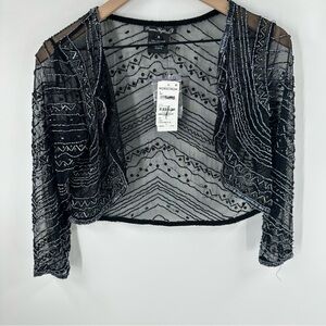 Pisarro Nights Beaded Bolero Shrug Evening Jacket Size 4 Black Mother of Bride